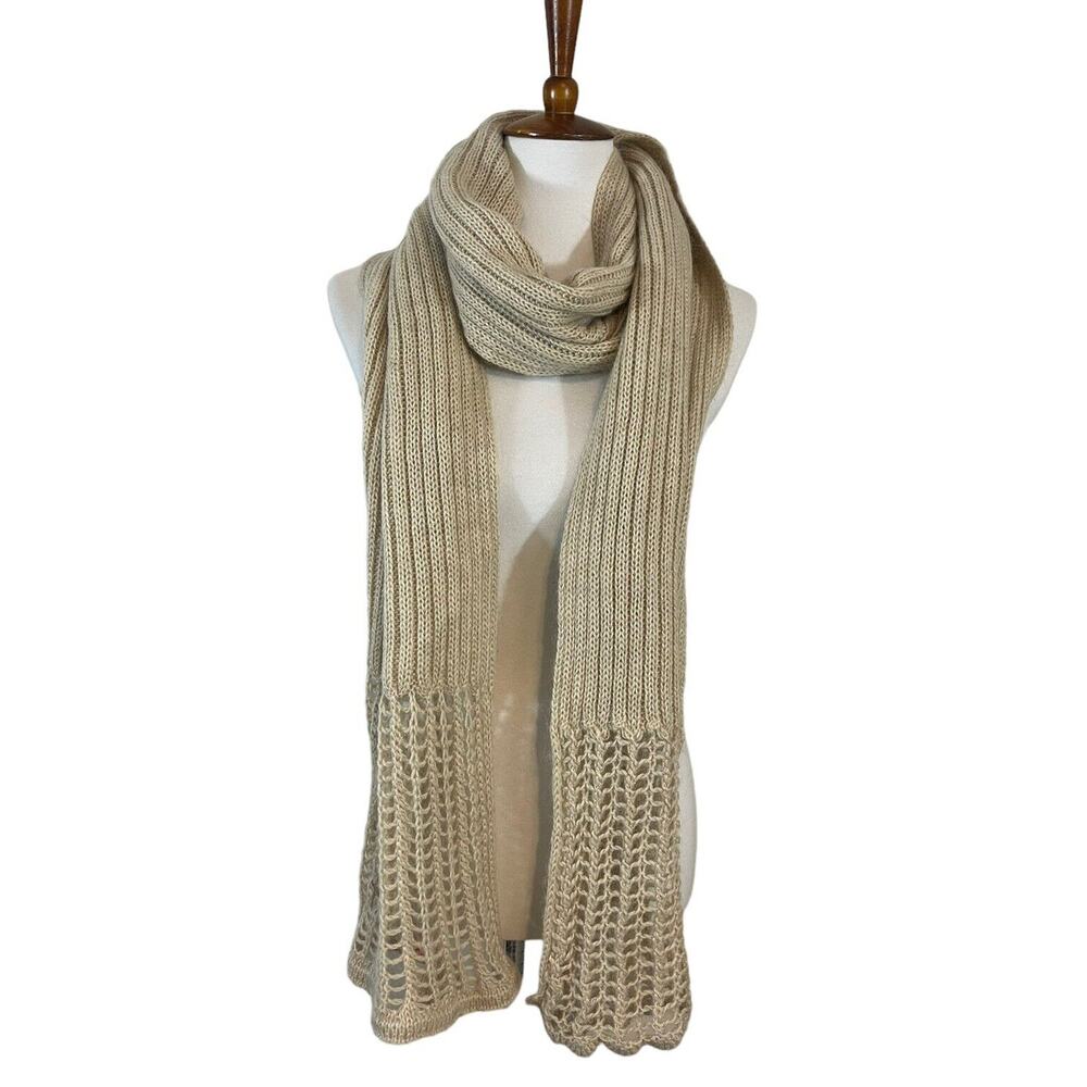 Nardi & Tagliaferri Tan Mohair Blend Lace Knit Shawl Scarf Wrap 92" Italy